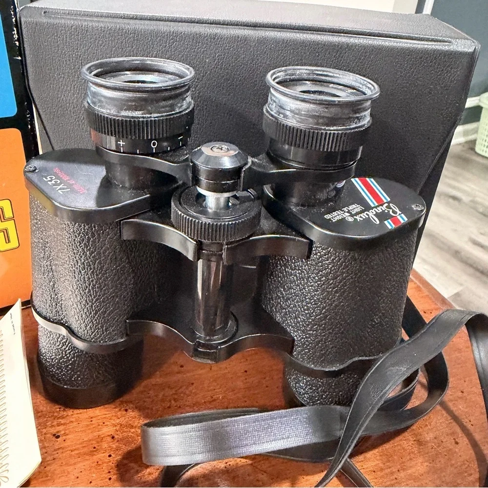 Binolux 4022 7x35 CF Binoculars Porro Prism Black w/ Case & Accessories